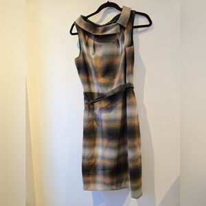 David Meister Plaid Career Belted Dress Size 10